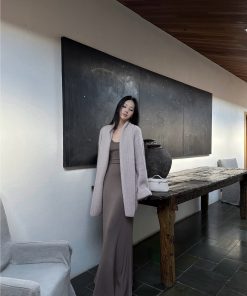 Heavy Knit Cardigan - Gray Turn-down Collar, 5-needle Horsehair, Warm Fabric for Spring Summer Wear, Cozy Layering Piece