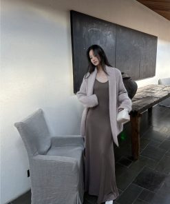 Heavy Knit Cardigan - Gray Turn-down Collar, 5-needle Horsehair, Warm Fabric for Spring Summer Wear, Cozy Layering Piece