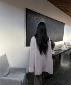 Heavy Knit Cardigan - Gray Turn-down Collar, 5-needle Horsehair, Warm Fabric for Spring Summer Wear, Cozy Layering Piece