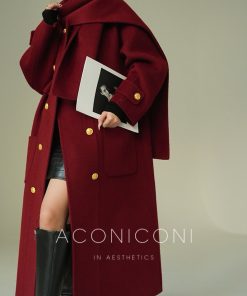 Heavy Mulberry Silk Double-Sided Coat with Rabbit Hair & Wool - Rum Black Tea Color, New Year Battle Robe Style Outerwear