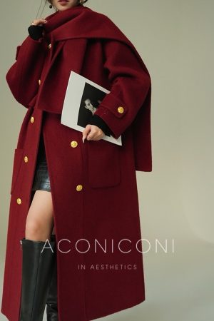 Heavy Mulberry Silk Double-Sided Coat with Rabbit Hair & Wool - Rum Black Tea Color, New Year Battle Robe Style Outerwear