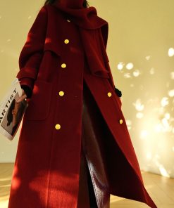 Heavy Mulberry Silk Double-Sided Coat with Rabbit Hair & Wool - Rum Black Tea Color, New Year Battle Robe Style Outerwear