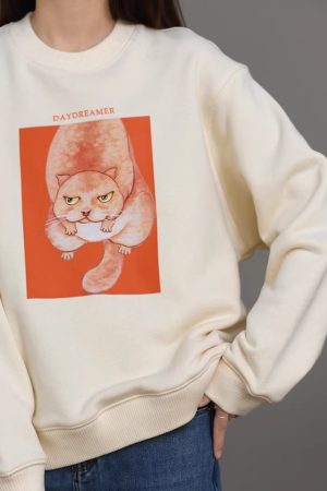 Heavy Twill Texture Pure Cotton Loose Sweatshirt for a Cute Relaxed Fit - Limited Edition New Year Style