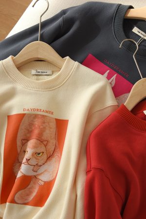 Heavy Twill Texture Pure Cotton Loose Sweatshirt for a Cute Relaxed Fit - Limited Edition New Year Style