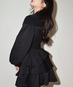 Heavyweight Black Mid-Length Spliced Trench Coat with Irregular Design - Trendy Y2K Style Outerwear for Chic Layering