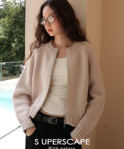 Heavyweight Chunky Knit Cocoon Zip-Up Cardigan Jacket - 800g All-Wool Cozy Fashion Layering Piece