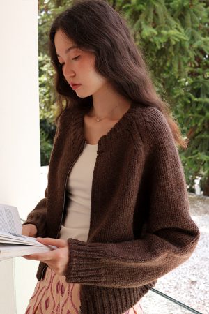 Heavyweight Chunky Knit Cocoon Zip-Up Cardigan Jacket - 800g All-Wool Cozy Fashion Layering Piece