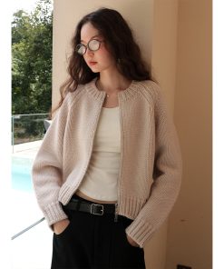 Heavyweight Chunky Knit Cocoon Zip-Up Cardigan Jacket - 800g All-Wool Cozy Fashion Layering Piece