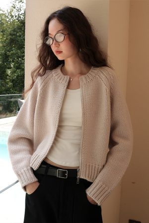 Heavyweight Chunky Knit Cocoon Zip-Up Cardigan Jacket - 800g All-Wool Cozy Fashion Layering Piece