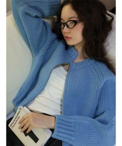 Heavyweight Chunky Knit Cocoon Zip-Up Cardigan Jacket - 800g All-Wool Cozy Fashion Layering Piece