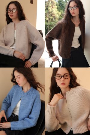Heavyweight Chunky Knit Cocoon Zip-Up Cardigan Jacket - 800g All-Wool Cozy Fashion Layering Piece