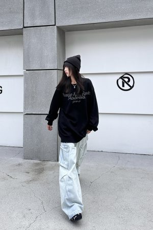 Heavyweight Cleanfit Unisex Sweatshirt - Loose Fit Round Neck Long Sleeve Pullover for Spring Autumn - Trendy National Style