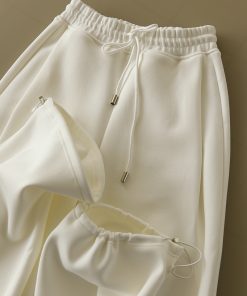 Heavyweight Cotton Fleece-Lined Sweatpants for Autumn & Winter, Adjustable Hem, Two-Way Wear, Casual Long Pants