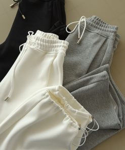 Heavyweight Cotton Fleece-Lined Sweatpants for Autumn & Winter, Adjustable Hem, Two-Way Wear, Casual Long Pants