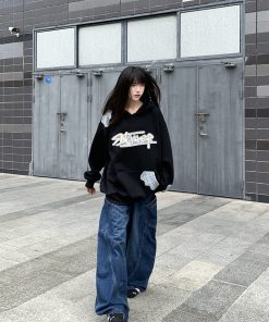 Heavyweight Embroidered Plaid Spliced American Sweatshirt - Unisex Loose Hoodie for Spring and Autumn - Couples Niche Fashion