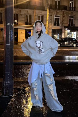 Heavyweight Fleece Hooded Sweatshirt with Dalmatian Print, Unisex Autumn Winter Jacket, Celebrity Style, 90s Inspired Fashion