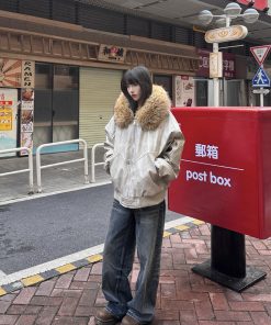 Heavyweight PU Leather Mountain Eagle Jacket for Women - Fleece-Lined American High Street Hoodie, Trendy Urban Style