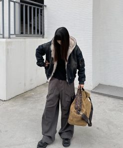 Heavyweight Water-Washed Vintage Mountain Fur Collar Jacket for Men & Women - Thick Denim Cotton Winter Coat, High Street Style