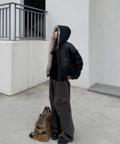 Heavyweight Water-Washed Vintage Mountain Fur Collar Jacket for Men & Women - Thick Denim Cotton Winter Coat, High Street Style