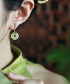 Hetian Jade and Pure Silver Ruyi Peace Buckle Earrings for Women - Natural Green Jade National Style Ear Accessories