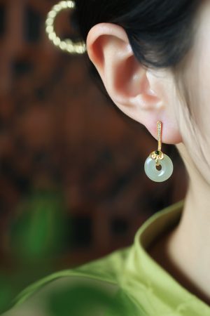 Hetian Jade and Pure Silver Ruyi Peace Buckle Earrings for Women - Natural Green Jade National Style Ear Accessories