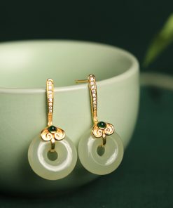 Hetian Jade and Pure Silver Ruyi Peace Buckle Earrings for Women - Natural Green Jade National Style Ear Accessories