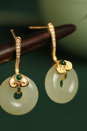 Hetian Jade and Pure Silver Ruyi Peace Buckle Earrings for Women - Natural Green Jade National Style Ear Accessories