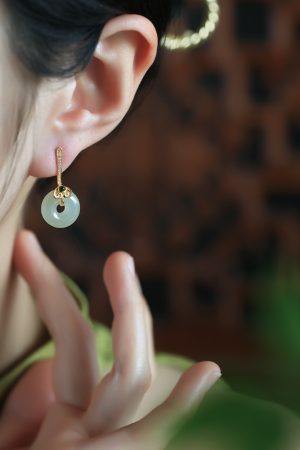 Hetian Jade and Pure Silver Ruyi Peace Buckle Earrings for Women - Natural Green Jade National Style Ear Accessories