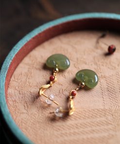 Hetian Jade Ruyi Peace Lock Dangle Earrings - Vintage Inspired Pure Silver Chinese Style Jewelry for Women