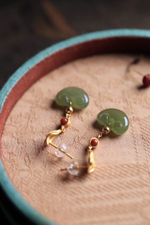 Hetian Jade Ruyi Peace Lock Dangle Earrings - Vintage Inspired Pure Silver Chinese Style Jewelry for Women