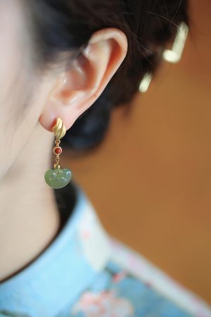 Hetian Jade Ruyi Peace Lock Dangle Earrings - Vintage Inspired Pure Silver Chinese Style Jewelry for Women