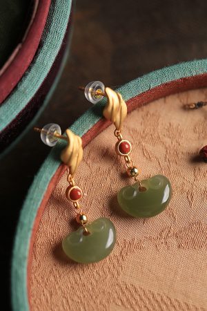 Hetian Jade Ruyi Peace Lock Dangle Earrings - Vintage Inspired Pure Silver Chinese Style Jewelry for Women