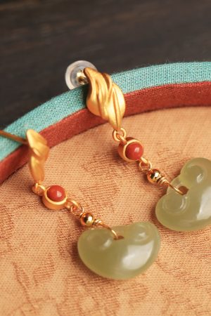 Hetian Jade Ruyi Peace Lock Dangle Earrings - Vintage Inspired Pure Silver Chinese Style Jewelry for Women