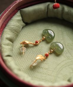 Hetian Jade Ruyi Peace Lock Dangle Earrings - Vintage Inspired Pure Silver Chinese Style Jewelry for Women