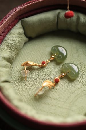 Hetian Jade Ruyi Peace Lock Dangle Earrings - Vintage Inspired Pure Silver Chinese Style Jewelry for Women