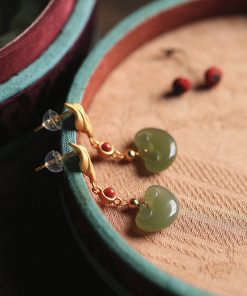 Hetian Jade Ruyi Peace Lock Dangle Earrings - Vintage Inspired Pure Silver Chinese Style Jewelry for Women