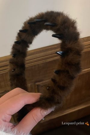 High Crown Leopard Print Plush Headband for Women - Luxurious Autumn Winter Hair Accessory