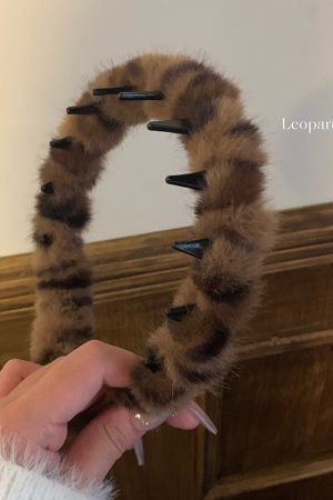 High Crown Leopard Print Plush Headband for Women - Luxurious Autumn Winter Hair Accessory