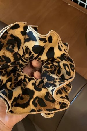 High-Elastic Leopard Print Hair Tie for Women - Large Bun & Low Ponytail Accessories - Stylish Rubber Band Hair Ornament