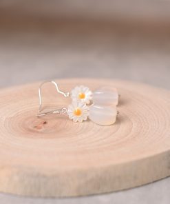 High-End 925 Sterling Silver Natural White Agate Chalcedony Shell Sunflower Earrings - Light Luxury Women's Jewelry 2025