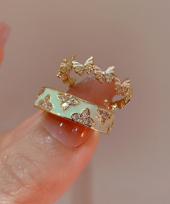 High-End Adjustable Open Enamel Butterfly Ring for Women - 2025 European and American Niche Design, Versatile Fashion Statement