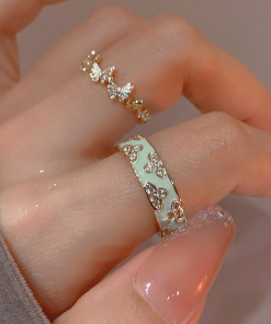 High-End Adjustable Open Enamel Butterfly Ring for Women - 2025 European and American Niche Design, Versatile Fashion Statement