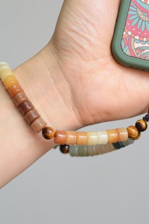 High-End Ancient Style Yellow-Green Tiger's Eye Bodhi Root Buddhist Beads Phone Chain Lanyard Pendant Accessory