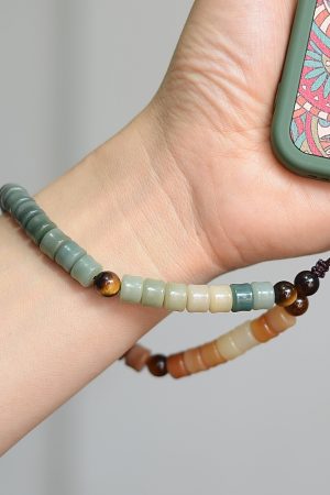 High-End Ancient Style Yellow-Green Tiger's Eye Bodhi Root Buddhist Beads Phone Chain Lanyard Pendant Accessory