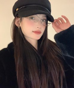 High-End Black Beret for Women - Autumn Winter 2025, Large Head Circumference, Warm Newsboy Hat, Flattering British Style