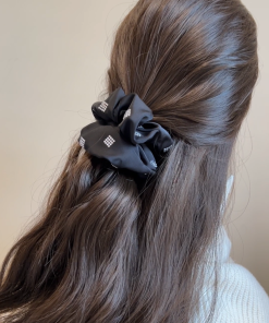 High-End Black Satin Ribbon Hair Tie with Sparkling Diamonds - Korean Imported Jewelry Hair Accessory