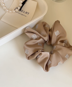 High-End Black Satin Ribbon Hair Tie with Sparkling Diamonds - Korean Imported Jewelry Hair Accessory