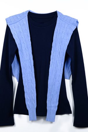 High-End British Campus Style Summer Two-Piece Slim Fit Shawl Top and Skirt Set for Girls