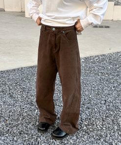 High-End Brown Melange Cleanfit Jeans for Men - American Straight Slim Fit, Trendy Cool Style, Perfect for Y2K Fashion