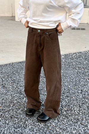 High-End Brown Melange Cleanfit Jeans for Men - American Straight Slim Fit, Trendy Cool Style, Perfect for Y2K Fashion